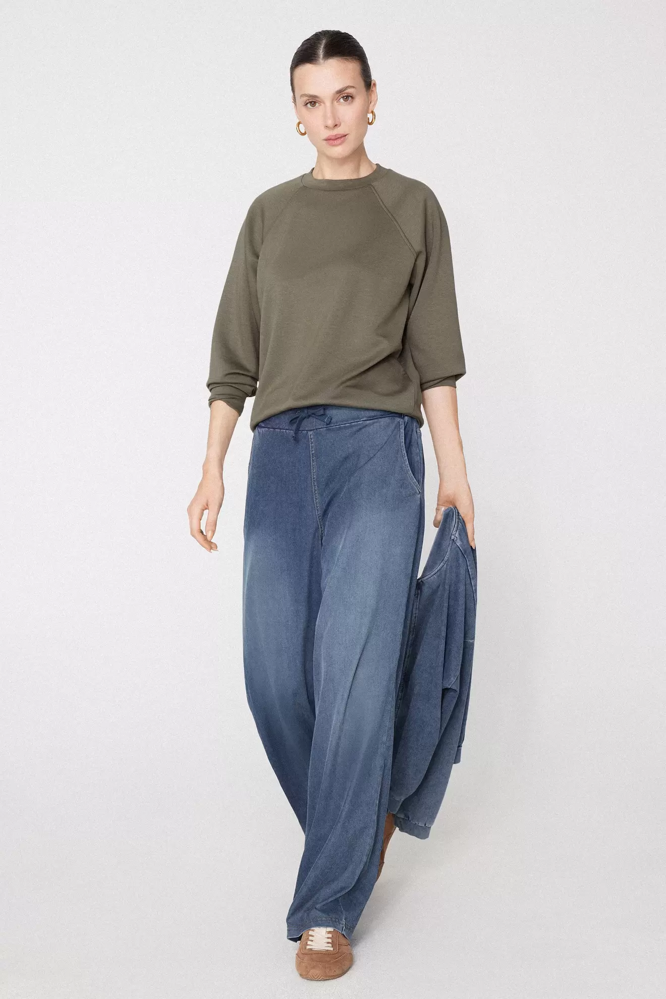 Bő Szabású Nadrág Rugalmas Denim Szövetből