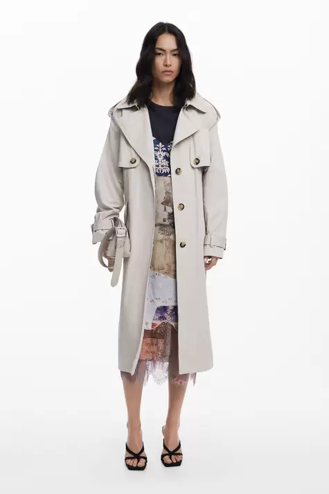 Pleated back trench coat