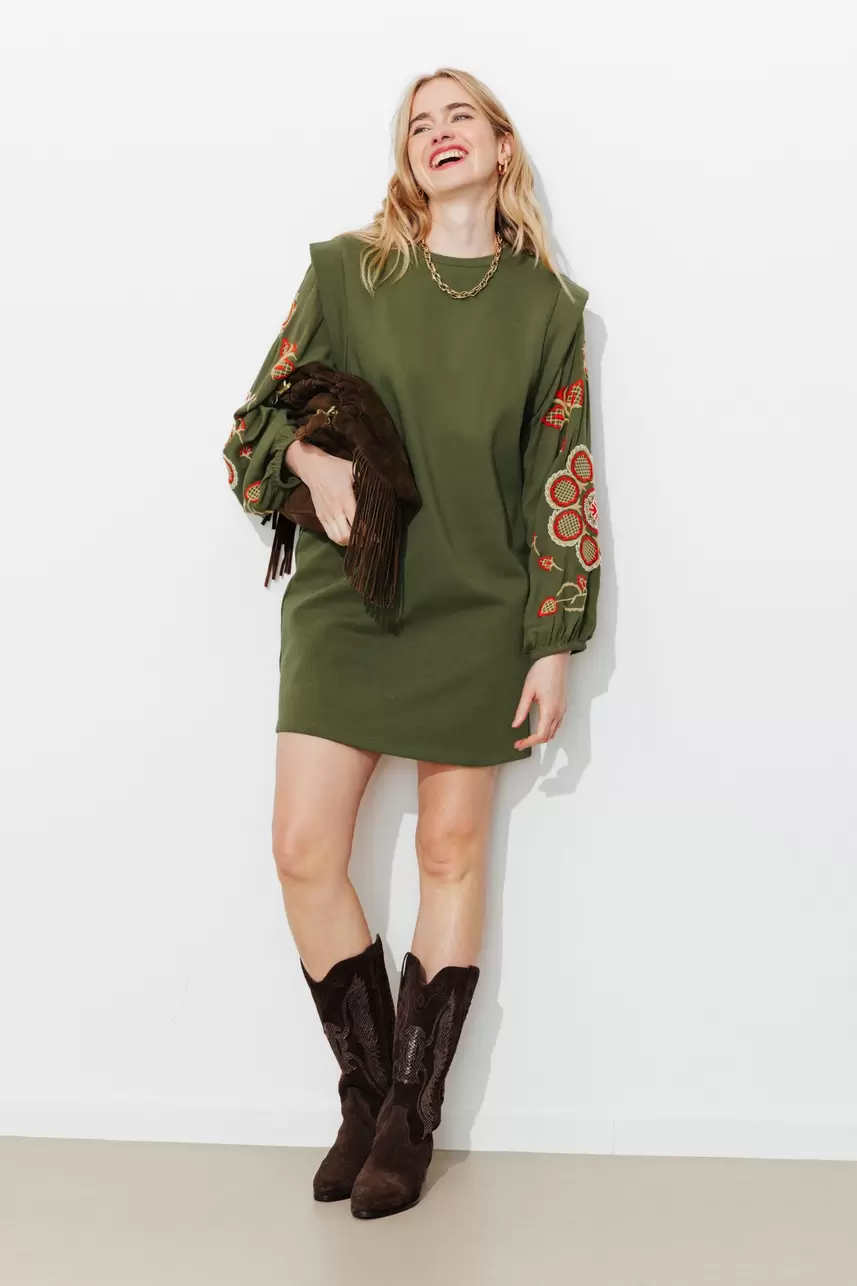 Embroidered sweatshirt dress