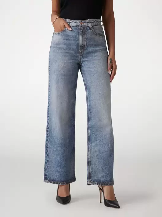 Printed wide leg jeans