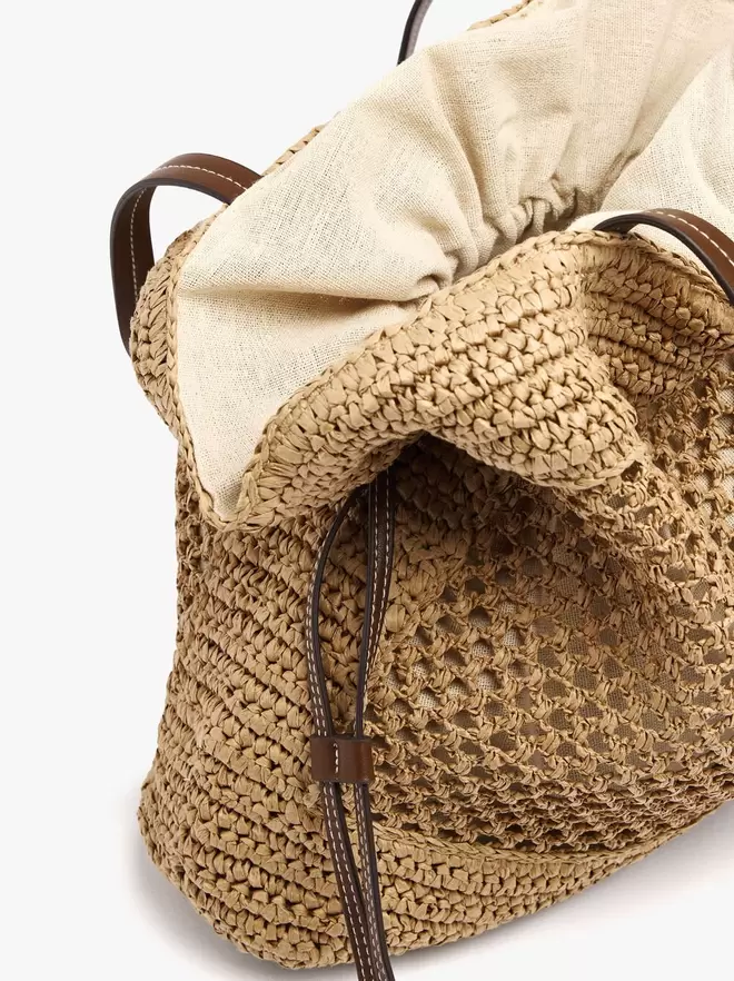 Shopper bag with straw effect L