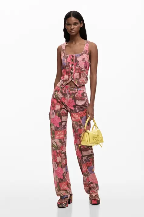 Printed denim corset