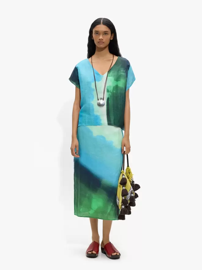 Printed blouse with 100% linen