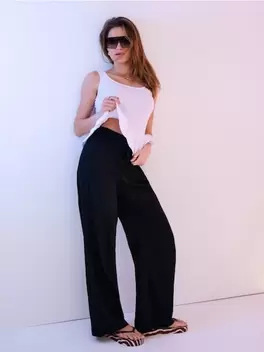 Wide leg nadrág viszkózzal és len keverékkel