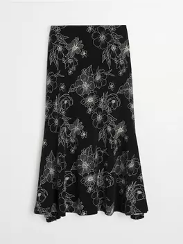 Virágos midi szoknya bővülő fazonnal