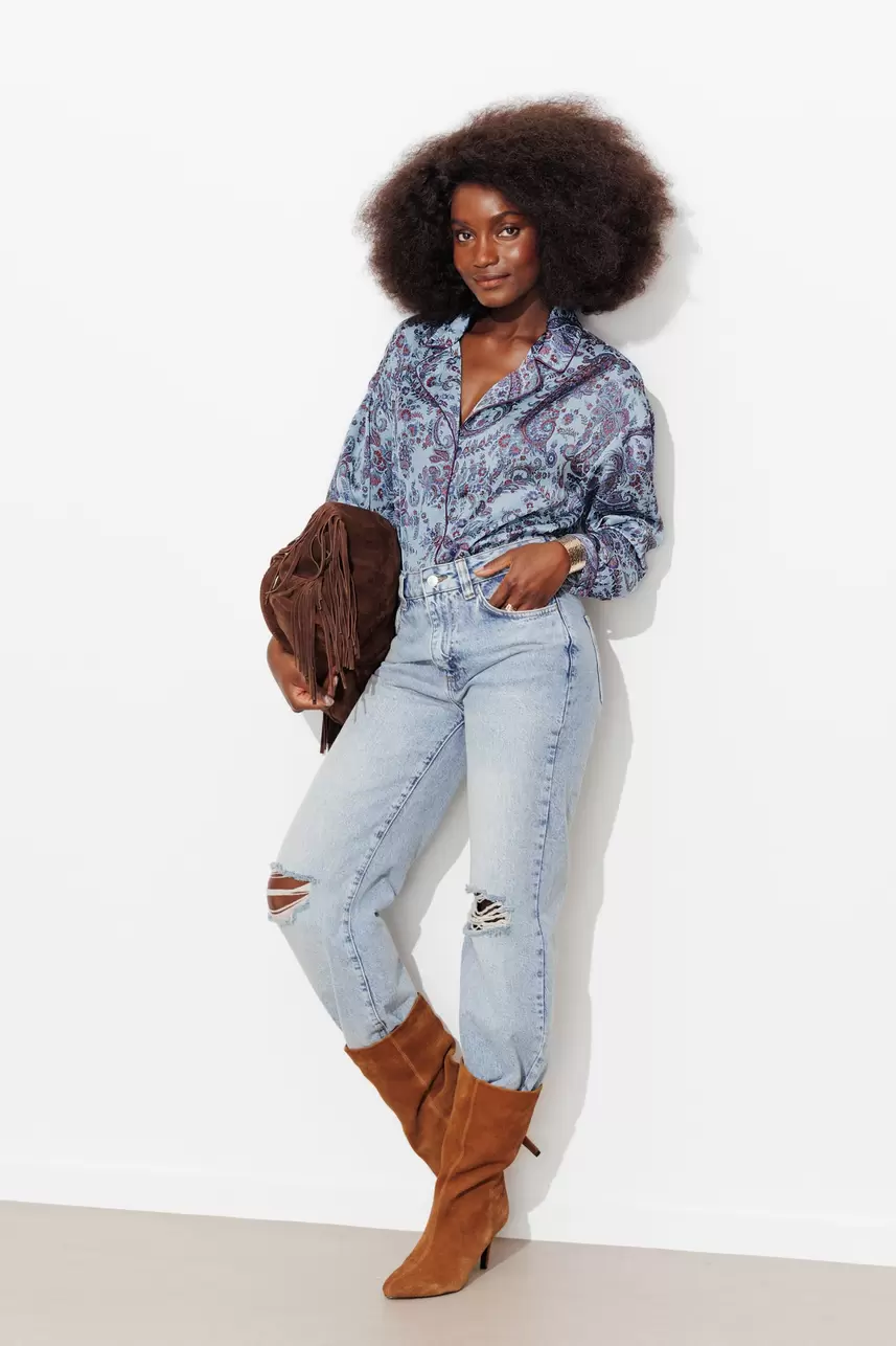 Patterned satin shirt