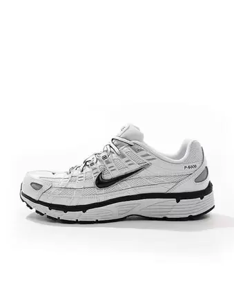 Nike P-6000 unisex trainers in white and metallic silver