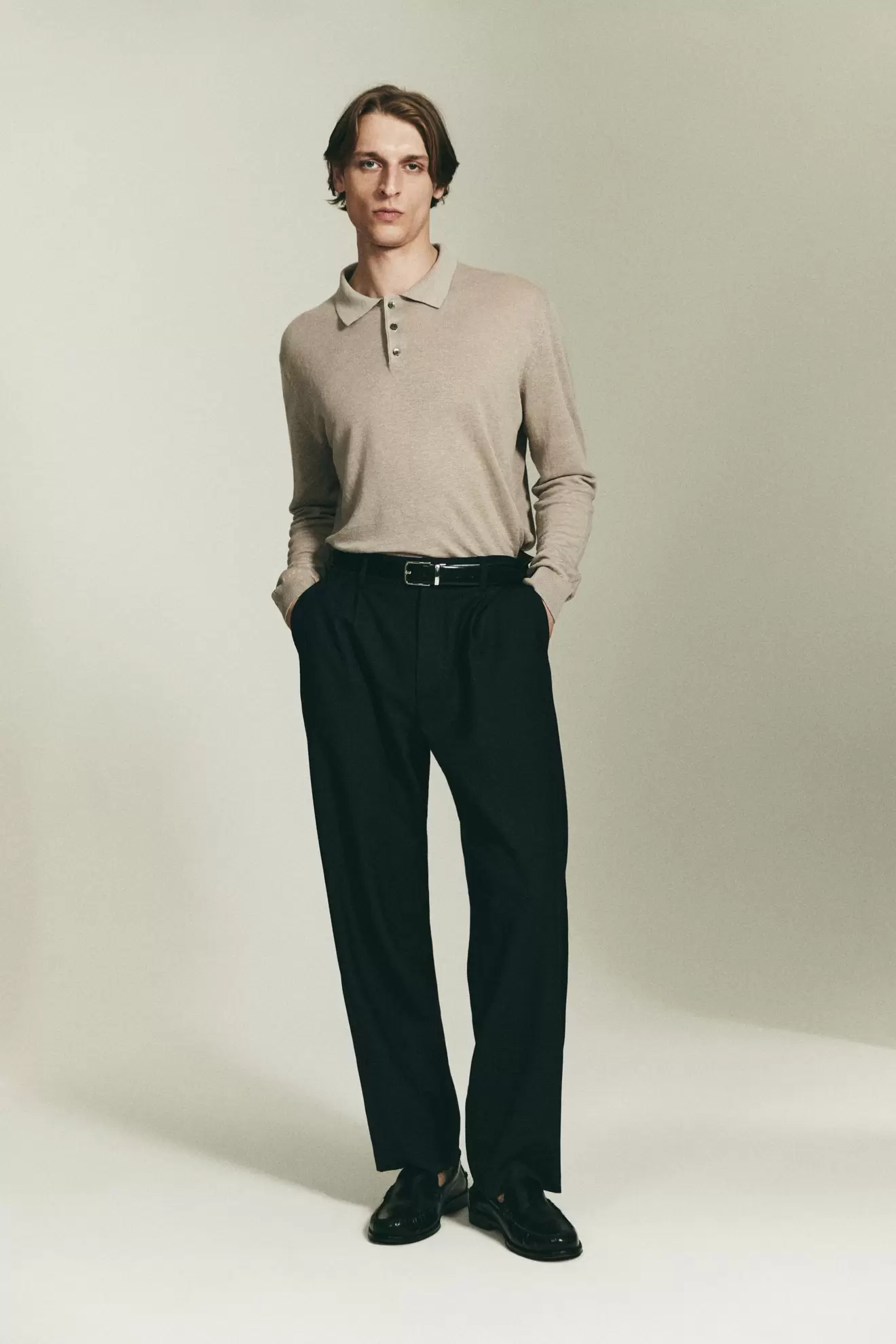 Linen polo collar knit sweater