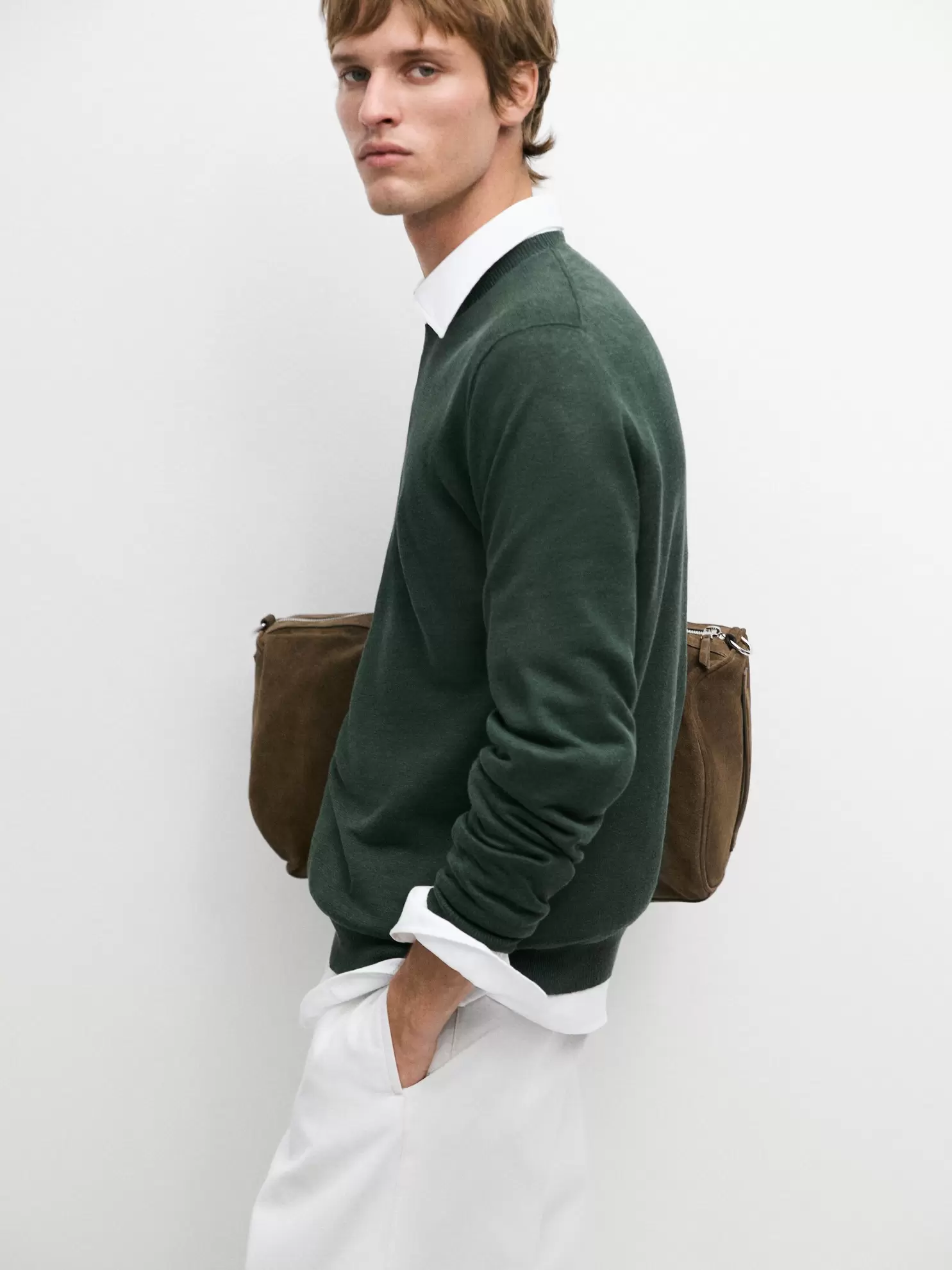 Linen knit crew neck sweater