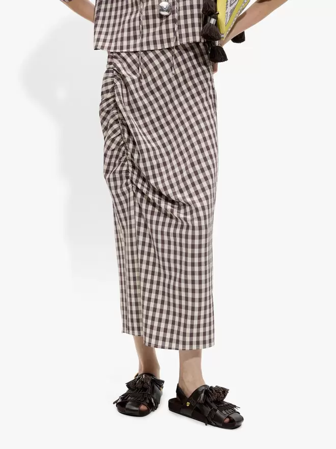 Skirt with squares with ruched detail