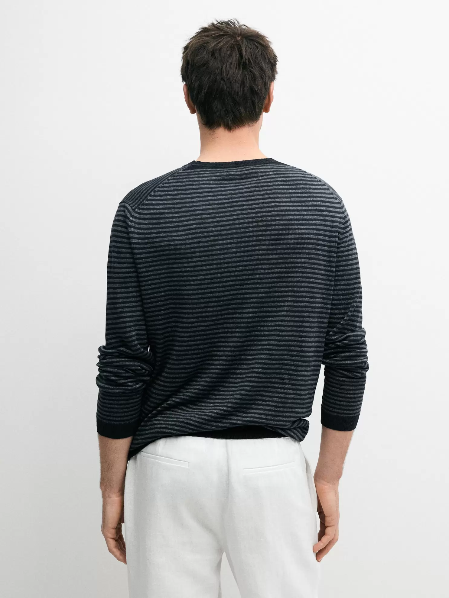 Linen sweater with striped detail