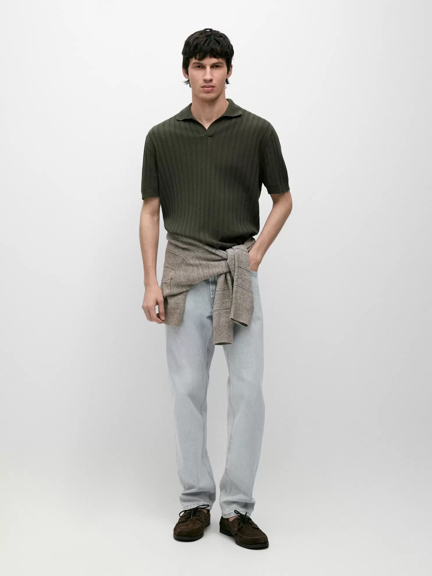 Cable-knit polo sweater