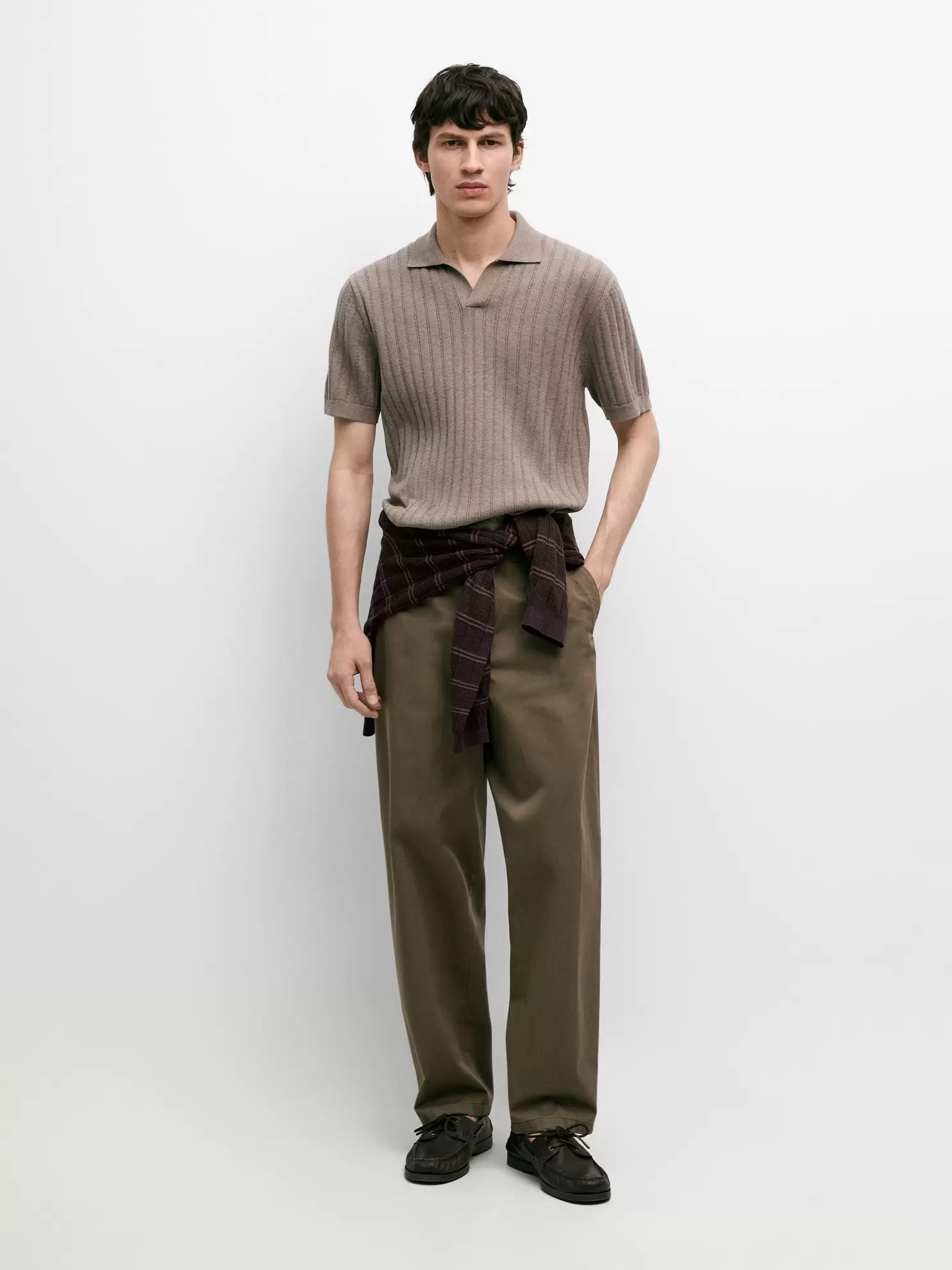 Cable-knit polo sweater