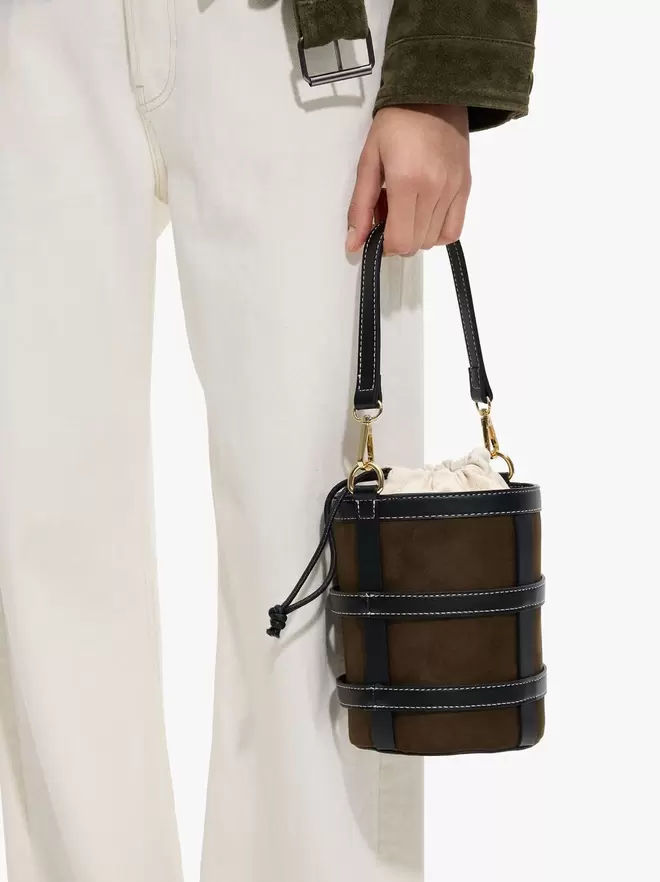 Cross-strap bucket bag with removable pouch
