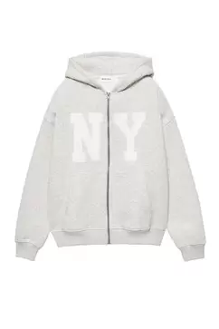 Cipzáras kapucnis pulóver grafikával