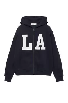 Cipzáras kapucnis pulóver grafikával