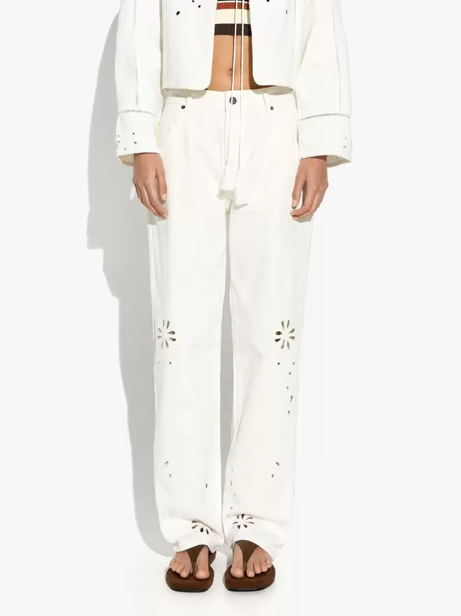 Trousers with perforated embroidery 100% cotton