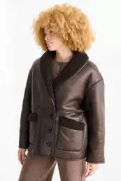 Faux shearling jacket - faux leather