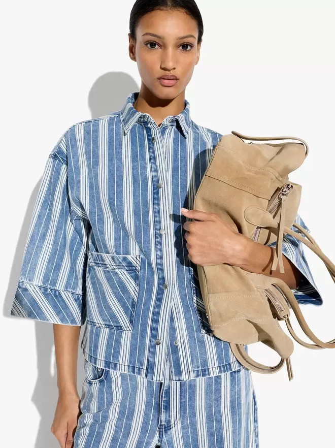Denim shirt with cotton stripes