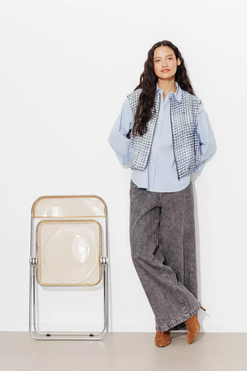 Sleeveless tweed blouson