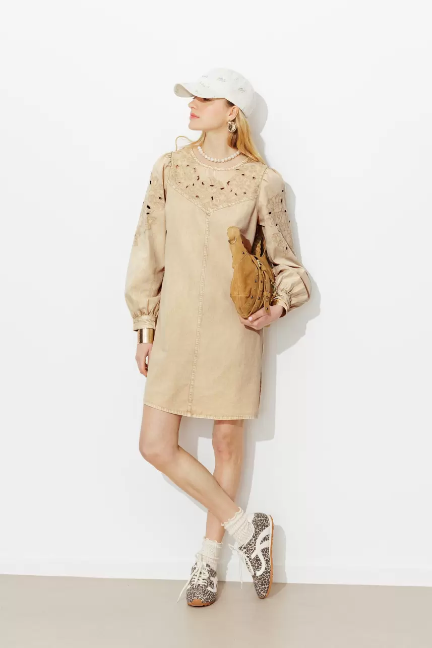 Embroidered denim dress