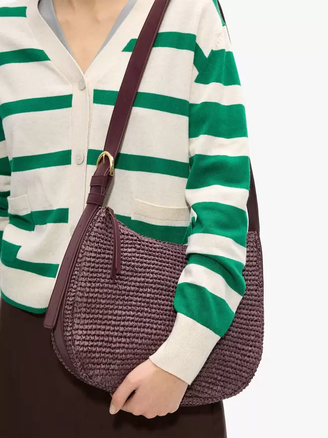 Crossbody bag with paper straw effect