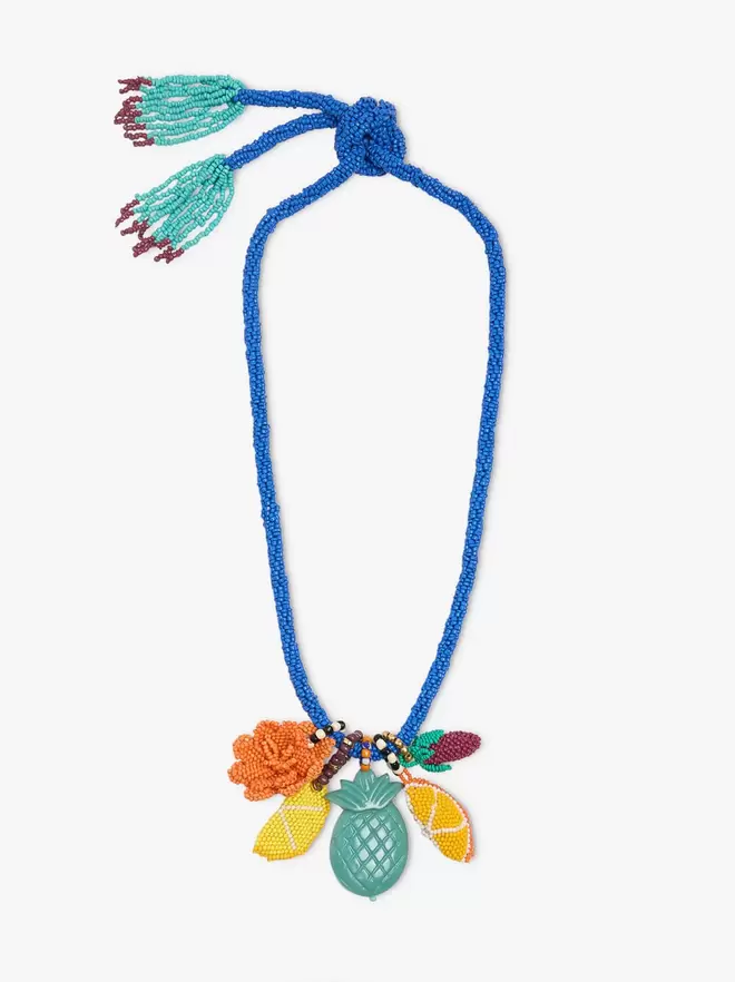 Beads necklace with multicolor fruit pendants