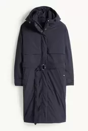 Coat with hood and belt - lined - water-repellent