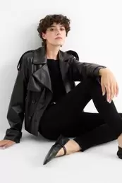 Cropped trench coat - faux leather