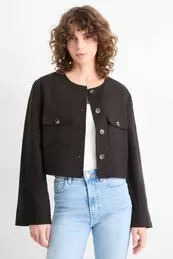 Cropped blazer with linen content - slim fit