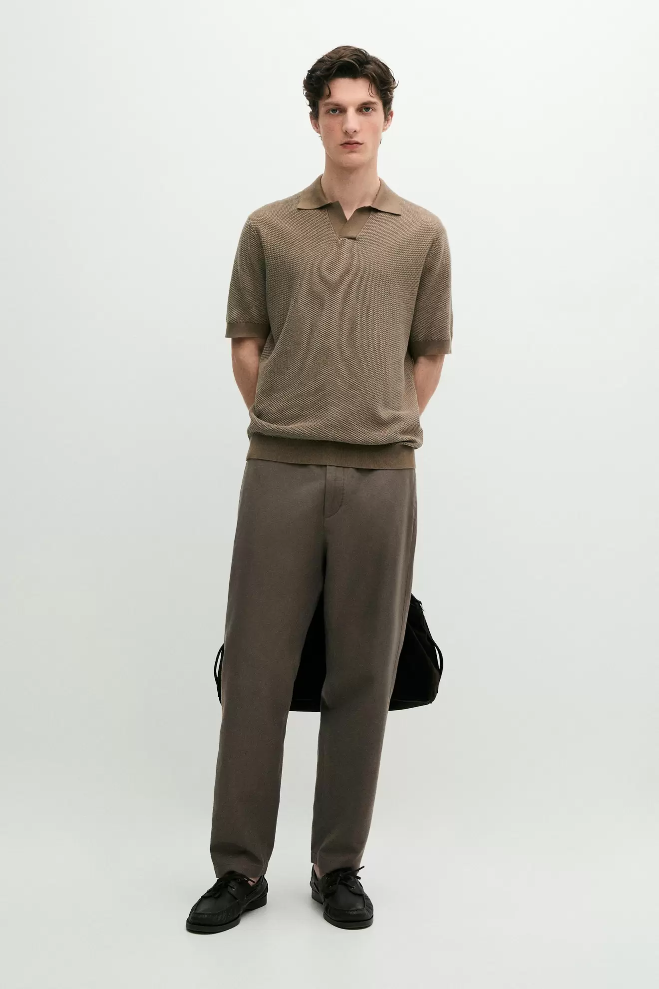 100% cotton textured knit polo sweater