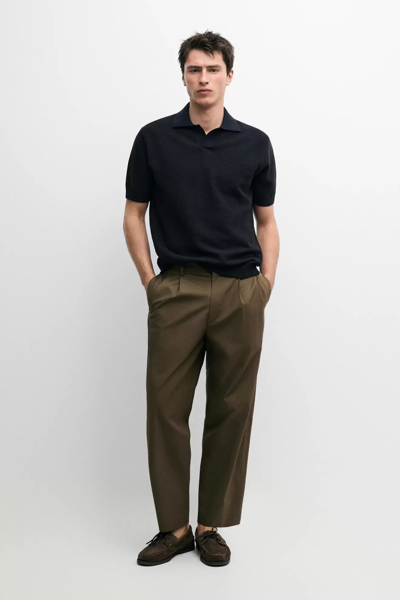 100% cotton textured knit polo sweater