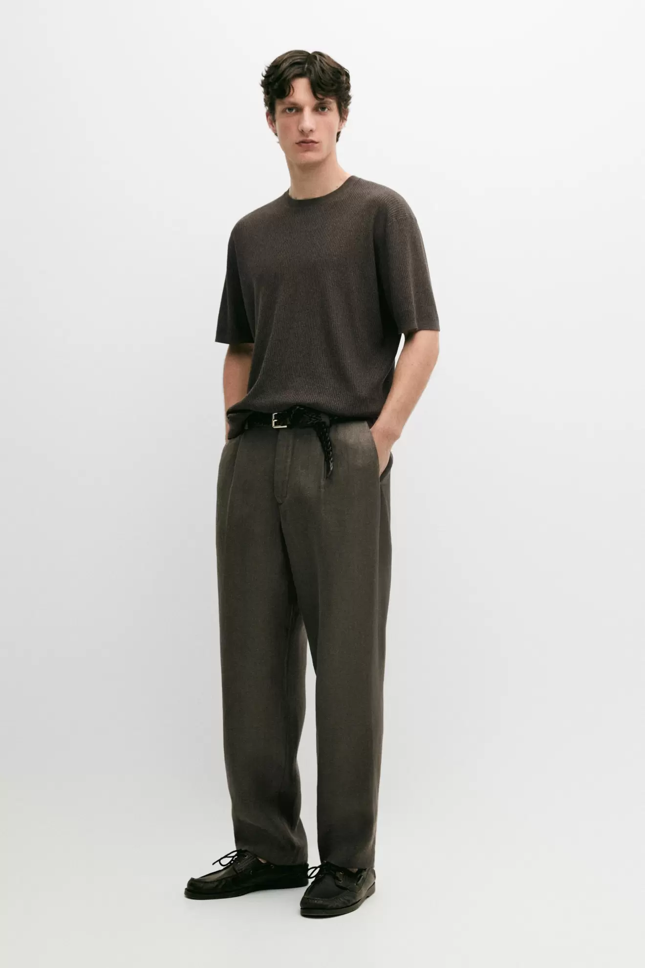 Short sleeve knit cotton blend sweater