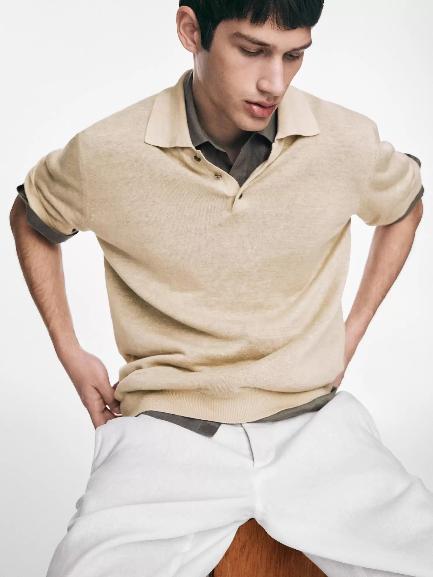 Linen knit polo sweater
