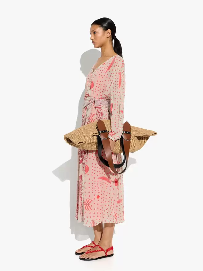 Midi printed dress with draped and knot