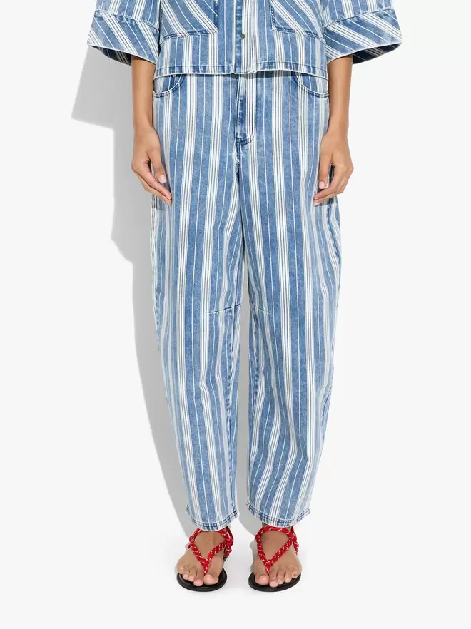 Denim trousers with cotton stripes
