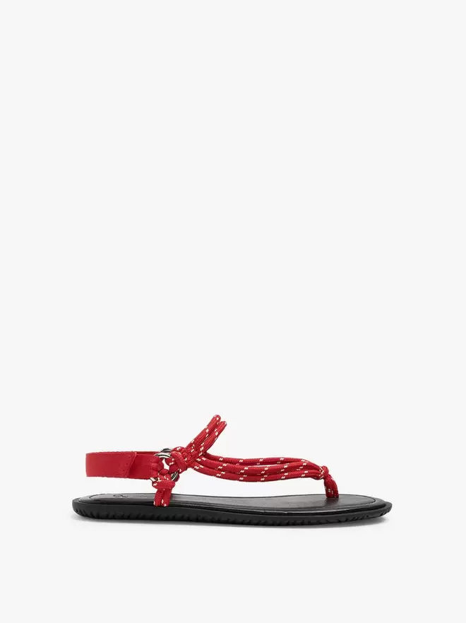 Flat sandals with printed cord straps