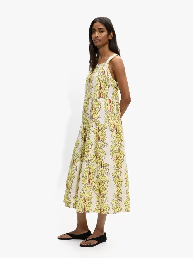 Midi printed dress with 100% cotton