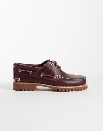 Timberland authentics 3 eye classic boat shoes in burgundy full grain leather