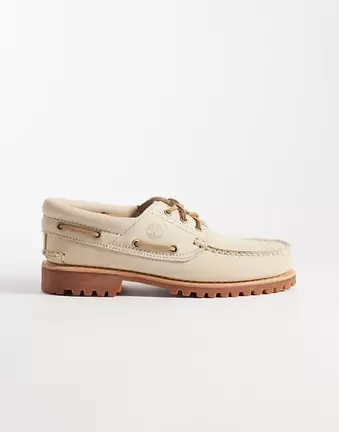 Timberland Authentic 3 eye boat shoe in light beige nubuck