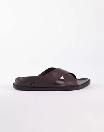 SEQWL Kidman cross over flat sandal in choc