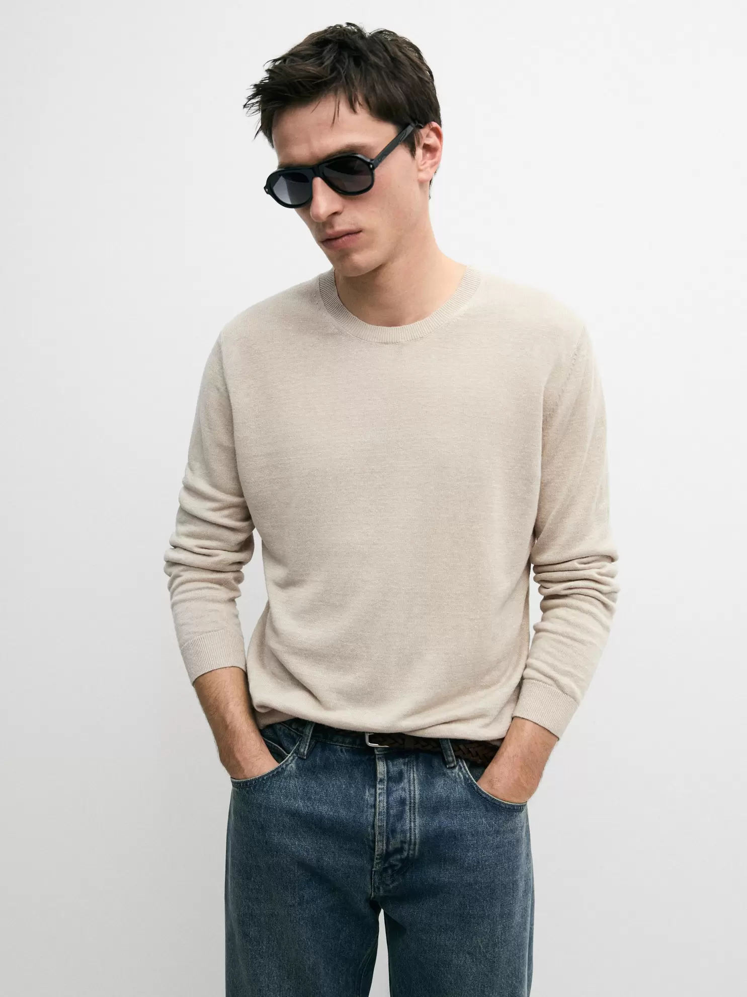 100% linen knit crew neck sweater