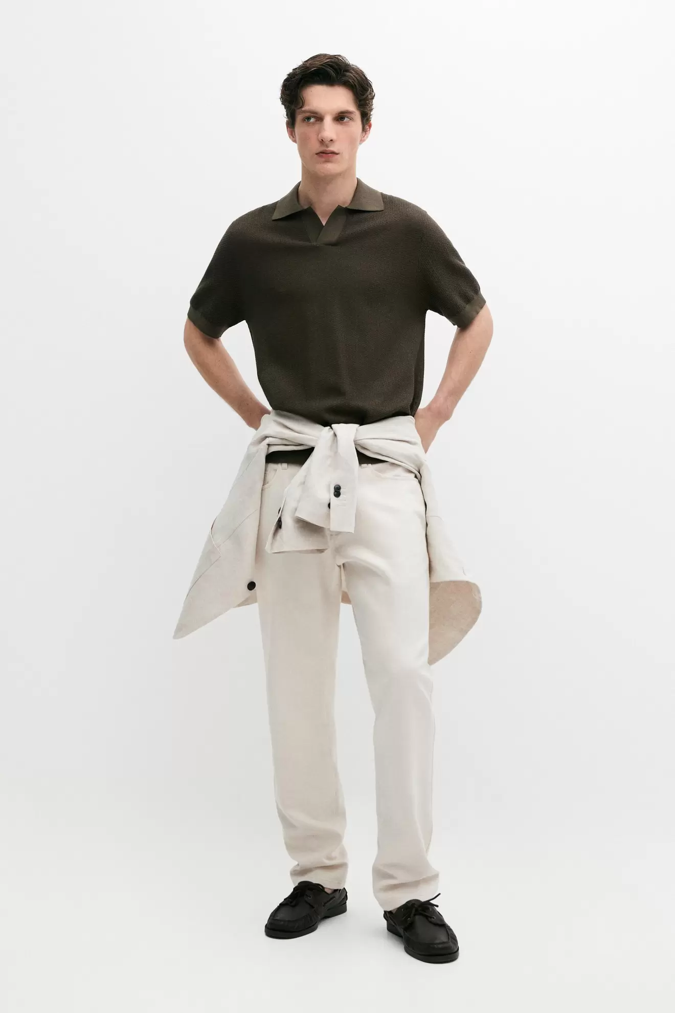 100% cotton textured knit polo sweater