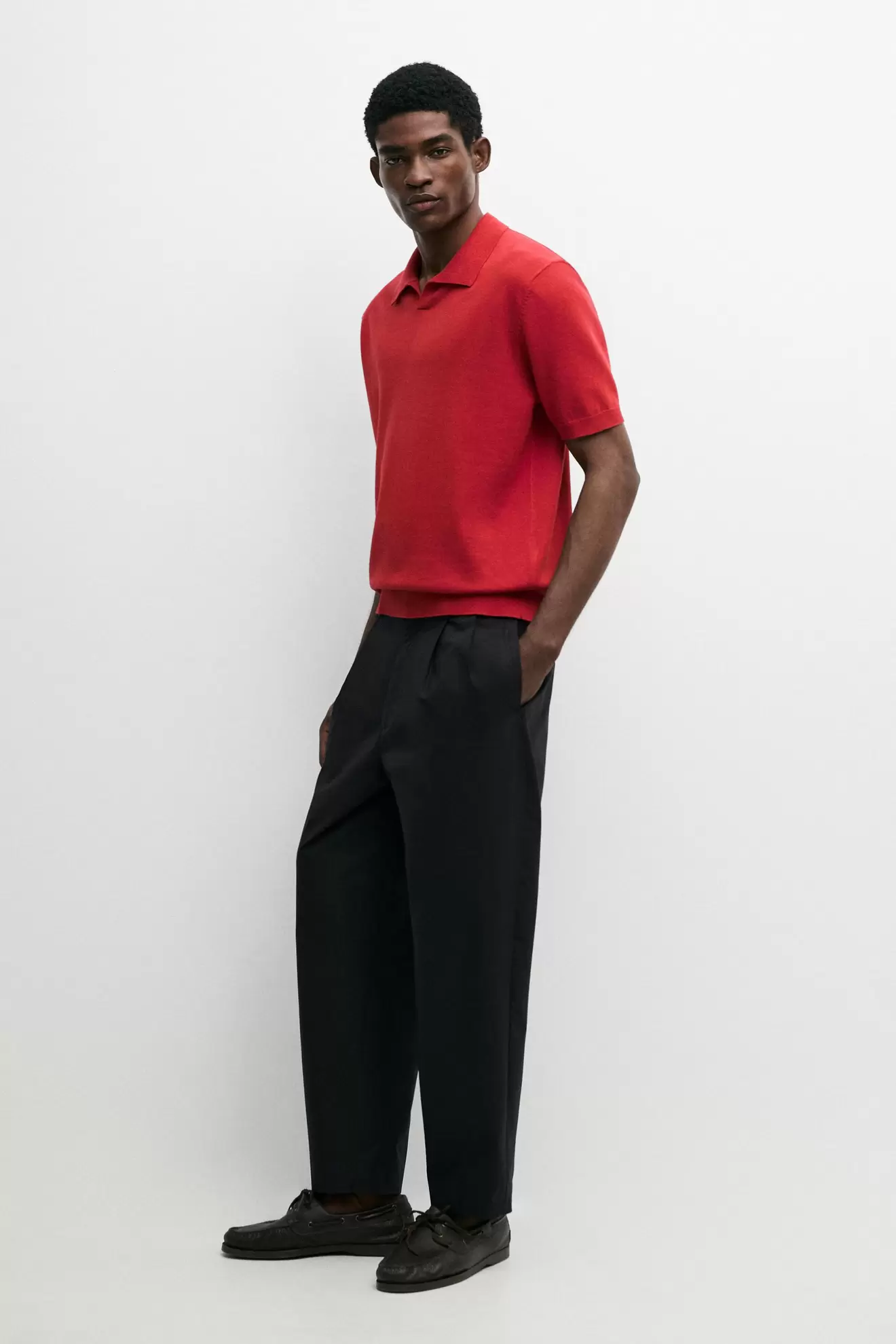 Cotton blend V-neck polo shirt