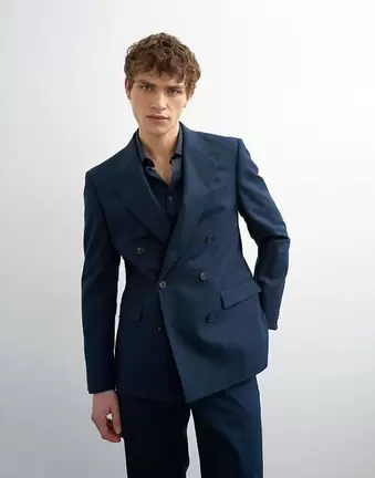 Topman double breasted linen blend blazer in navy