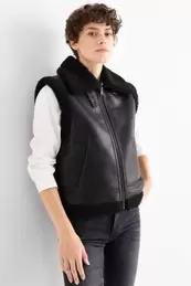 Faux shearling waistcoat - faux leather