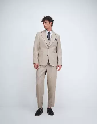 ASOS DESIGN slim suit in stone linen blend