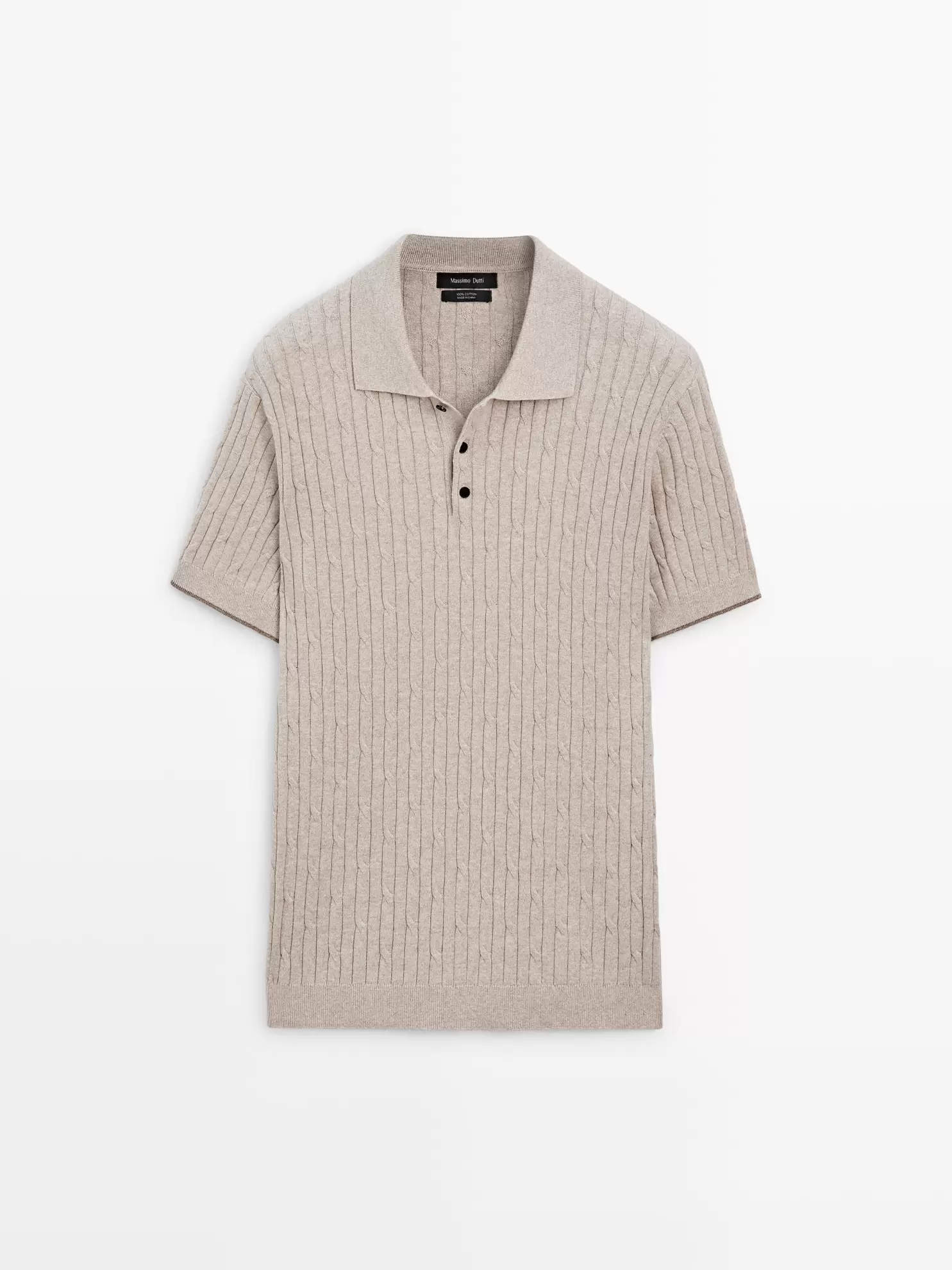Cotton blend cable-knit polo sweater