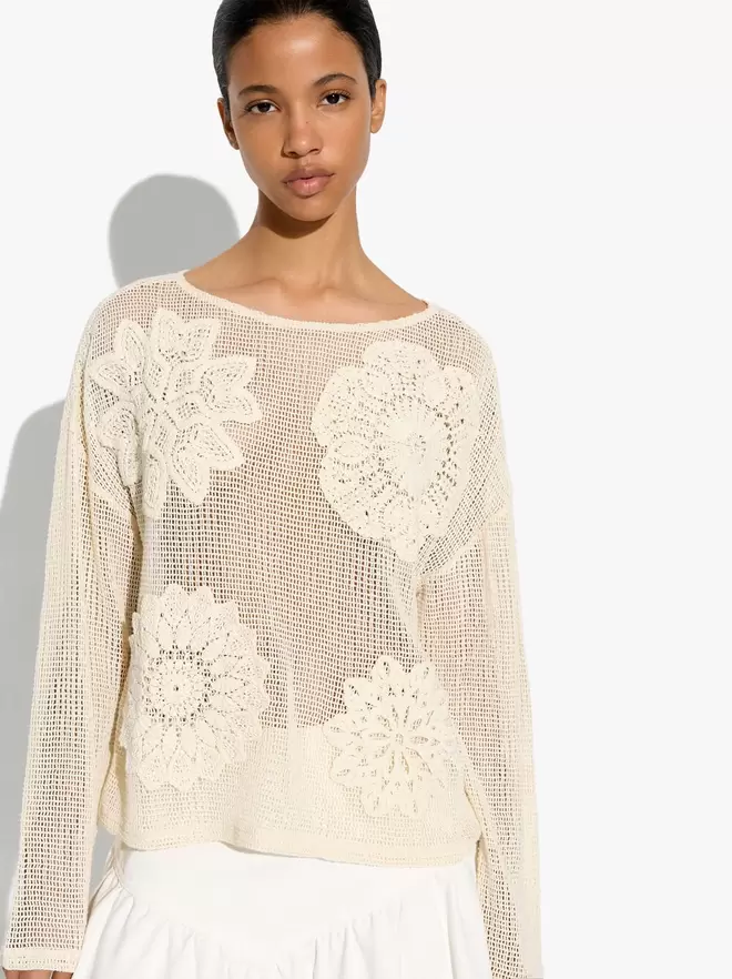 Pointelle knit sweater 100% cotton