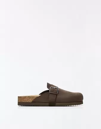 Bershka Clogs with buckle detail in brown